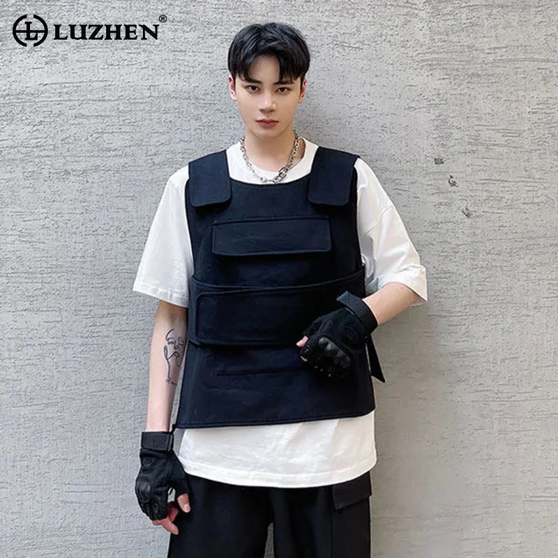 LUZHEN 2026 새로운 오리지널 맞춤형 패치워크 디자인 솔리드 컬러 민소매..
