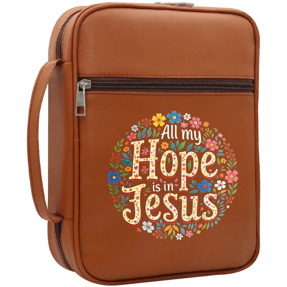 Floral Wreath Print Bible Cover with Handle and Zipper Closure