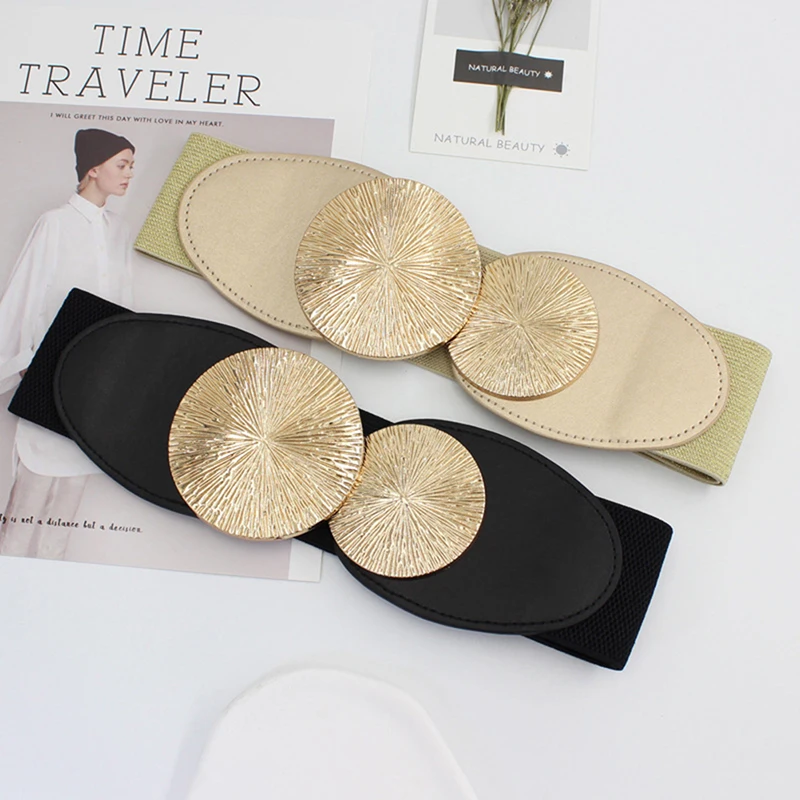 Wide Elastic Waist Belt Ladies Retro Fashion Stretchy Stylish PU Leather Waistband forClothing Accessories Decoration