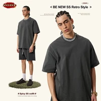 ZODF Retro 2025 Summer Men Washed 275gsm Cotton T-Shirts Unisex Oversized Loose Edge Washed T Shirt Tees Streetwears HY0972 2