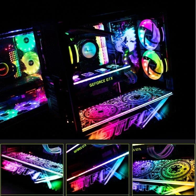 Painel de Iluminação Lateral para Placa Mãe Painel Lateral Gpu Backplate Argb 5v 3pin 12v Rgb 4pin Aura Sync Antec Dark Avenger Da601 - Imagem 2