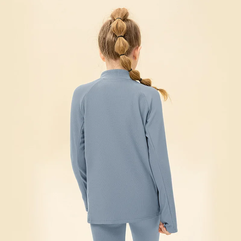 (120-150)Girls Winter Fleece Yoga Dancing Jacket Outdoor Running Fitness Jacket Slim Fit Child Sports Coat Long Sleeve Gym Shirt