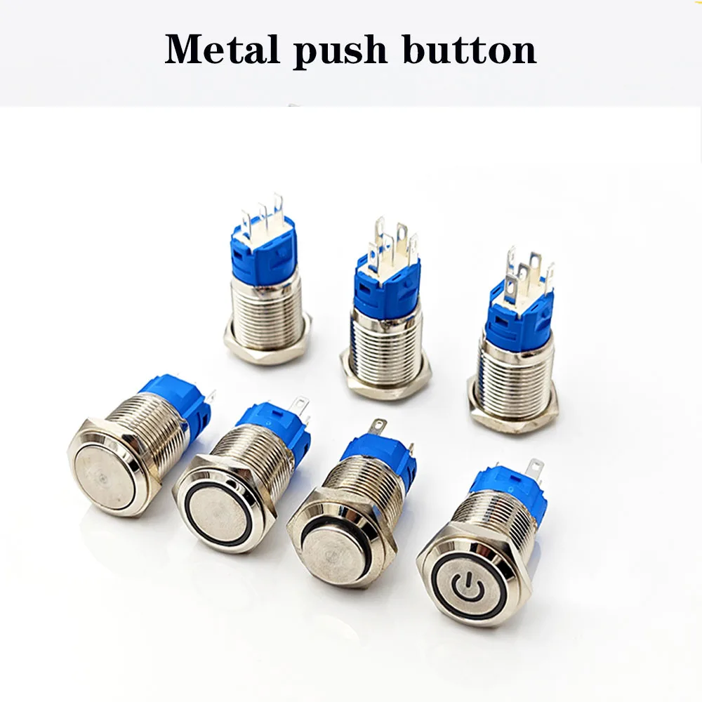 Smart Light Switch Proximity Detection Switch 12mm LED Metal Push Button 16mm Latching Momentary Waterproof Switch LED Light Button Switch Power Symbol On-off 12V Push