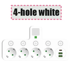 Compact Wireless Charging Hub with 3 Outlets, 2 USB Ports, and 1 Type - C Fast Charge - 4 - hole white