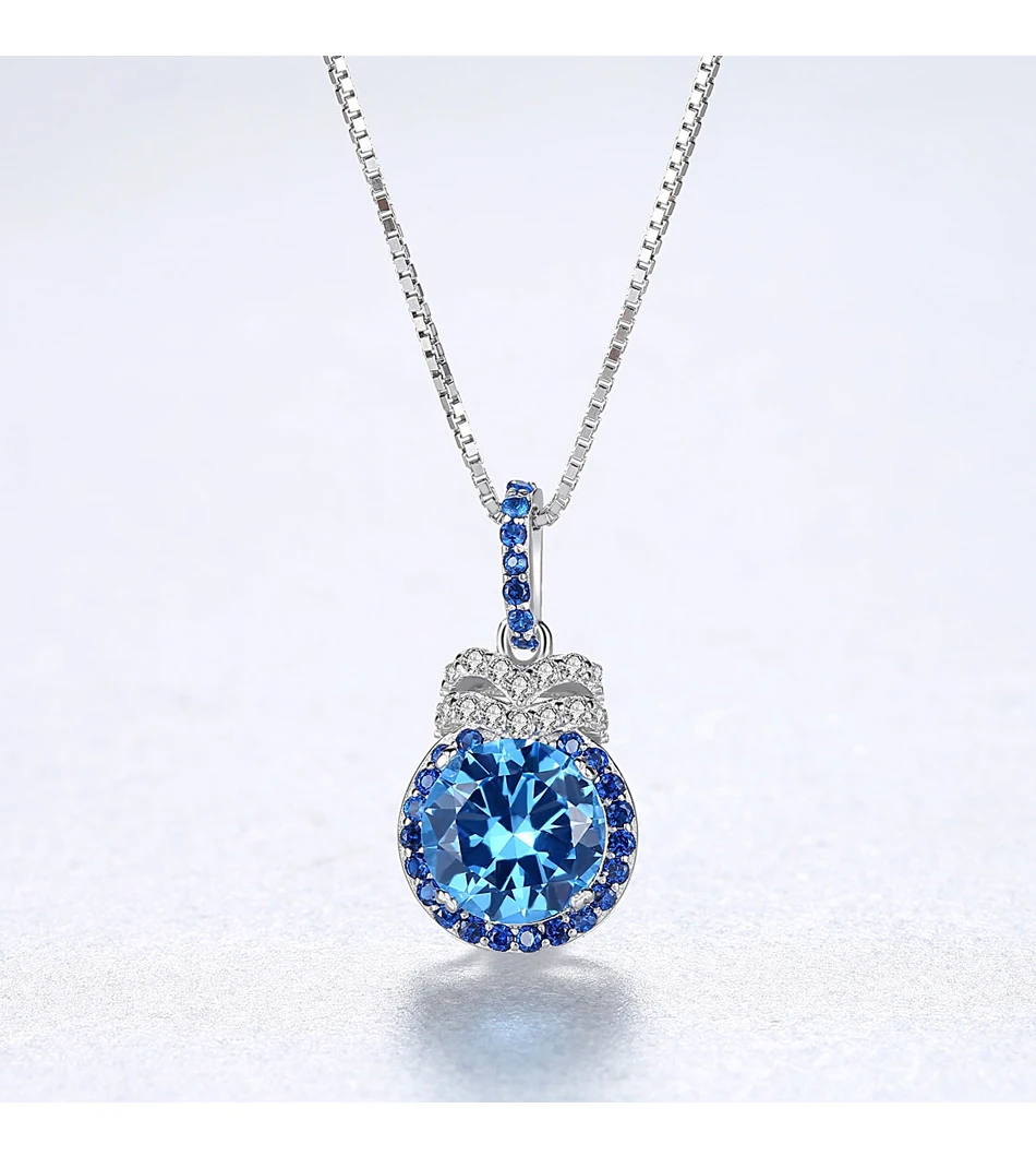 Collier en argent sterling avec topaze bleue de Londres pour mariage, fête de Noël et fête des mères_voghion.com