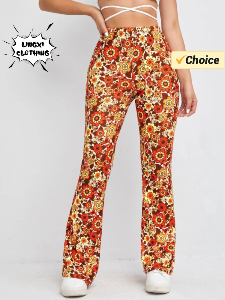 2024 Summer Fashion New Elegant Women's Fitness Pants Elastic Printed Women's Yoga Sports Hip Closing Loudspeaked Pants