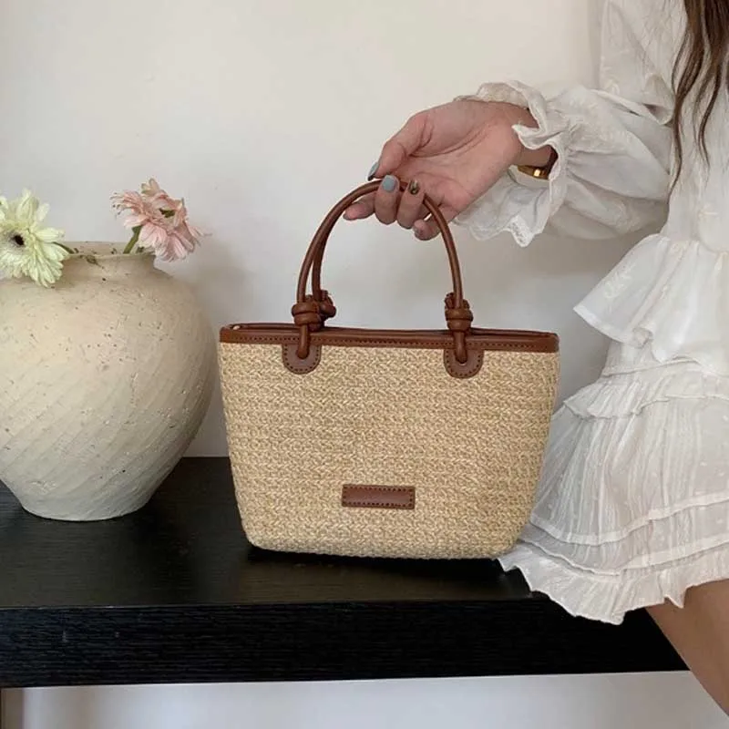 Straw Shoulder Bag Retro Design Ladies 1