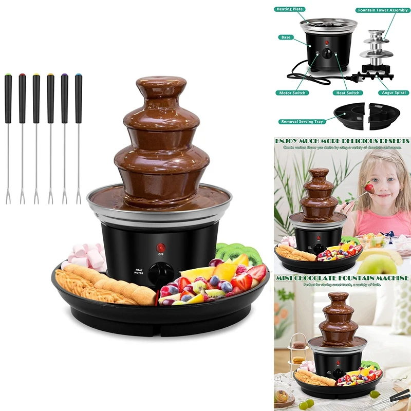 Three Layer Chocolate Fountain Machine Electirc Chocolate Fondue Set Detachable Mini Nostalgia Melting EU Plug