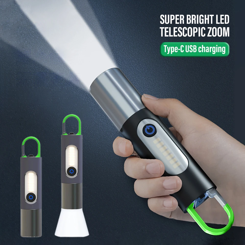 Super Bright LED Flashlight XHP50 Work Light Rechargeable Tent Lantern Waterproof Camping Fishing Lamp Zoom Torch Keychain Light