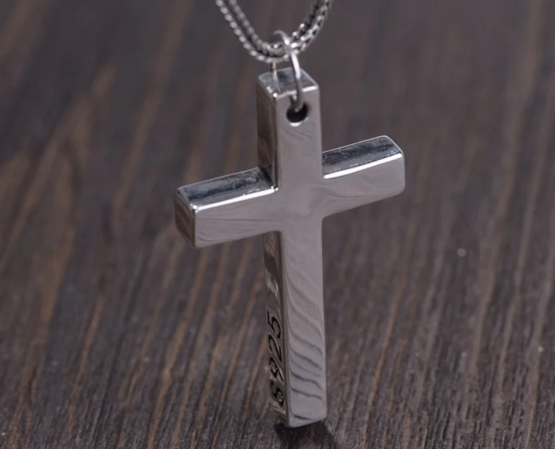 100% Real Solid S925 Sterling Silver Cross Pendant For Men Women Smooth High Polishing Simple Design Jesus Christ Jewelry 3
