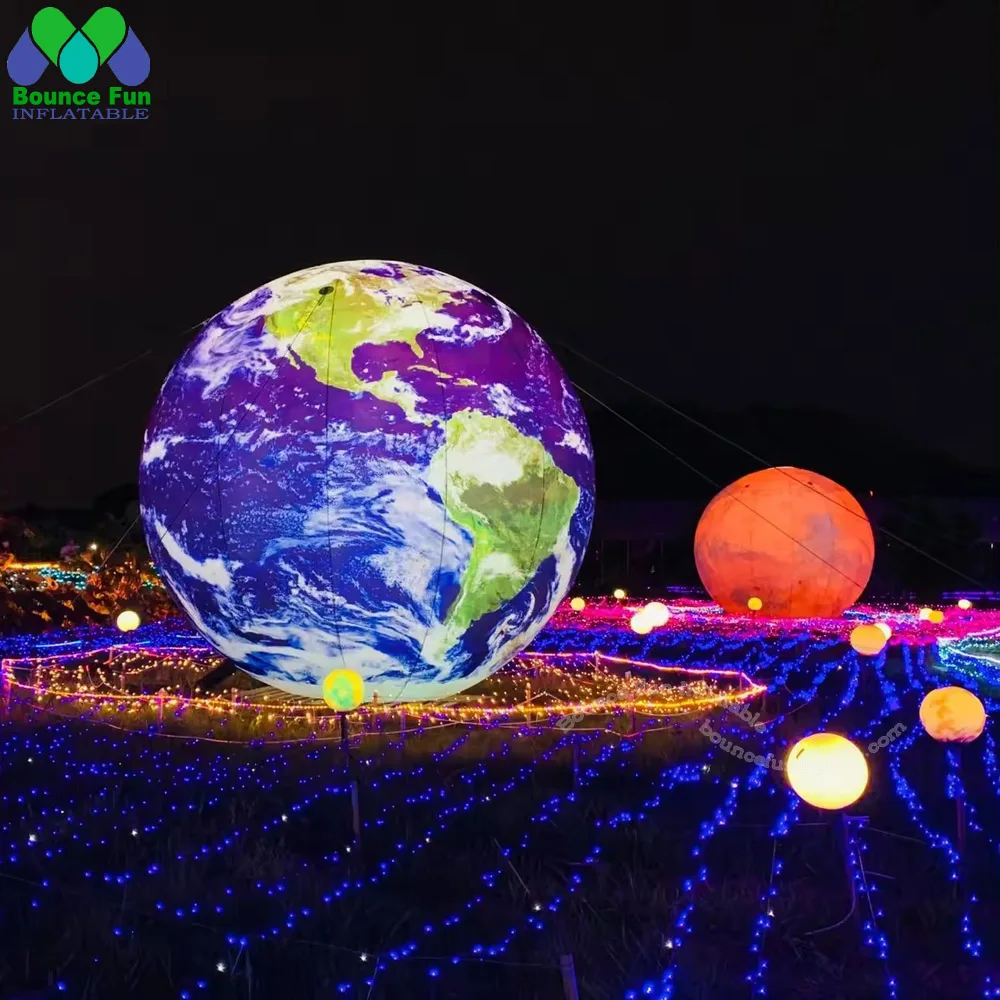 Airtight PVC Inflatable Earth Ball With Led Lights Giant Inflatable Earth Globe Solar System Planet Balloon For Party Decoration 2