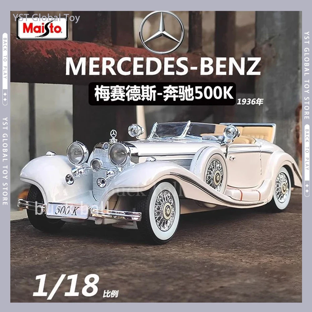 

Maisto 1:18 1936 Mercedes Benz 500K TYP Specialroadste Cars Diecast Model Car Alloy Retro Car Collection Adults Children Gifts