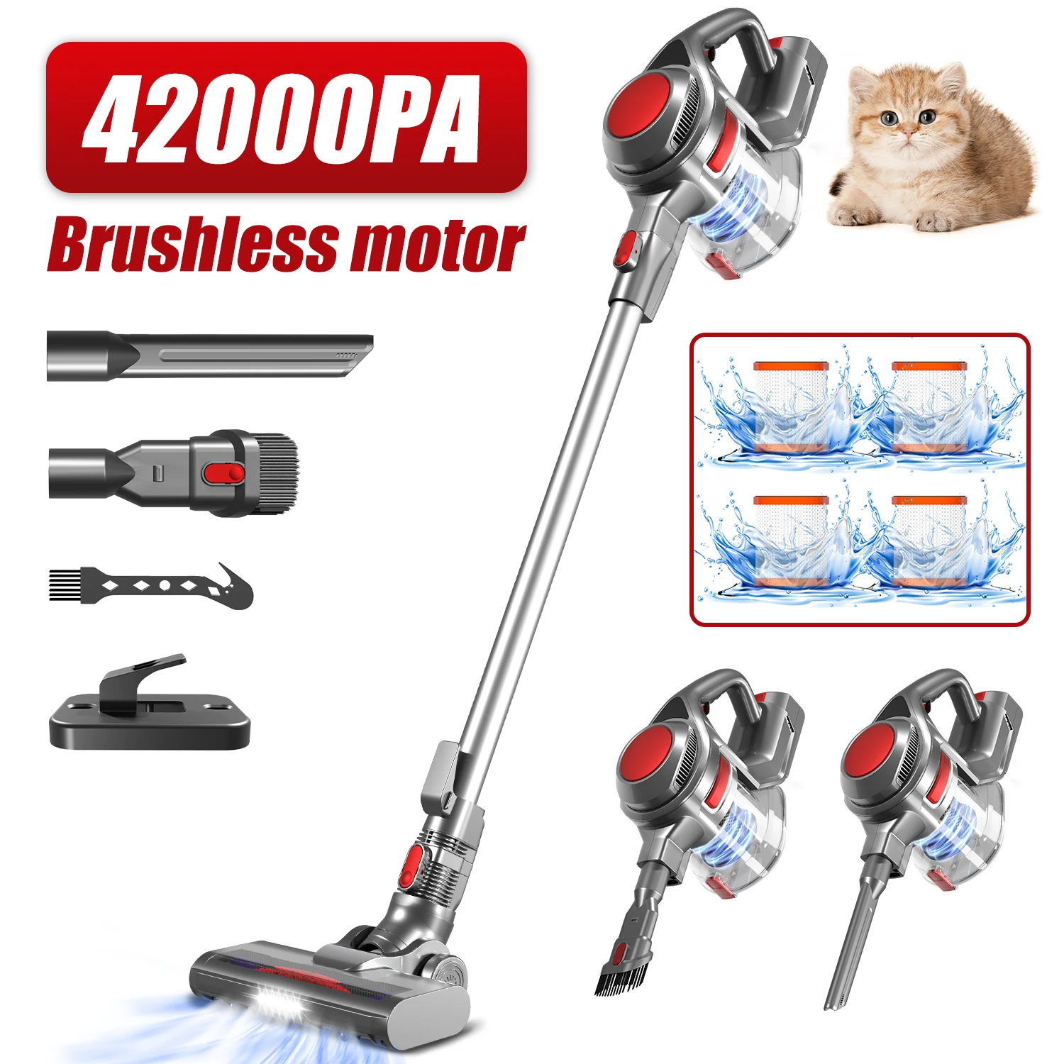 Authmic Cordless Vacuum Cleaner – 42000Pa Suction, 500W, 50 Min Runtime, 5-in-1 Versatility, 5-Stage Filtration, DustCap. 1.6L