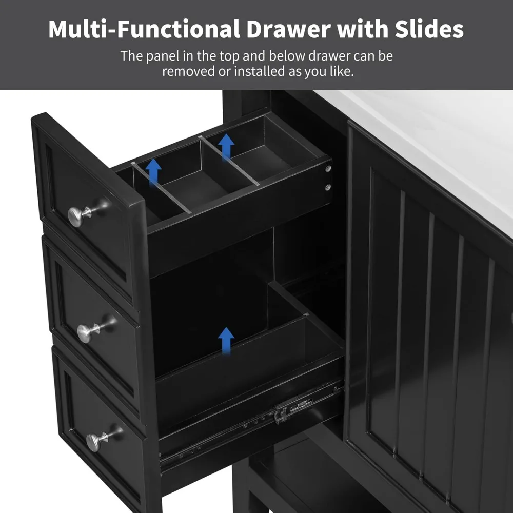 36" Bathroom Vanity with Sink Combo, Bathroom Sink Cabinet One Cabinet and Three Drawers, Solid Wood and MDF Board, Black 3