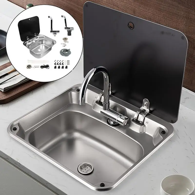 

Kitchen Sink With Faucet Combo Foldable Stainless Steel With 36Degree Rotating Faucet Flexible Van Sink Kitchen Accessories