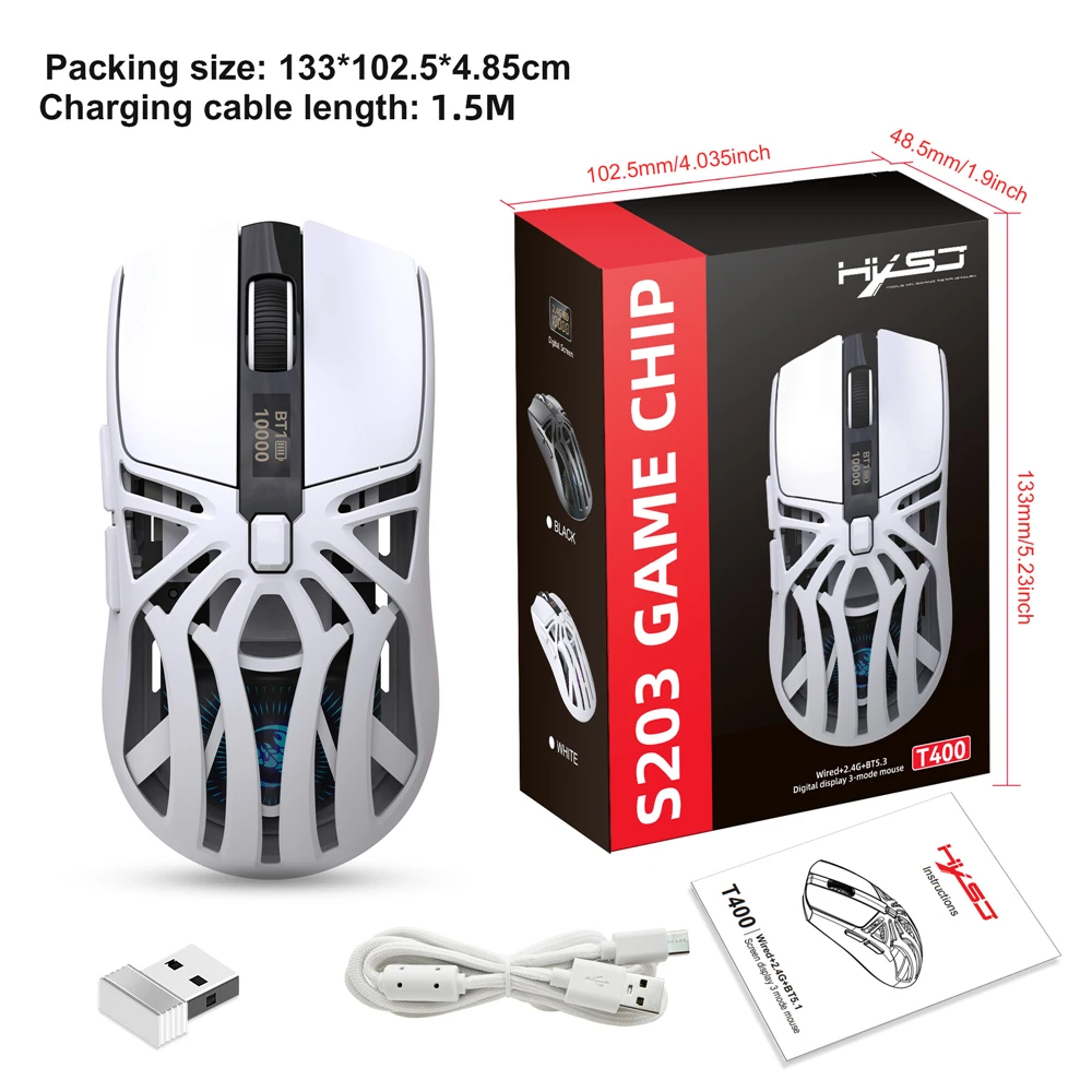 T400 3-mode wireless gaming mouse rechargeable USB-type C macro optical office mouse for pc