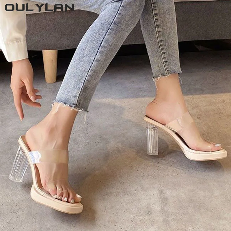 

Сандалии женские прозрачные на высоком каблуке, Босоножки с открытым носком, шлепанцы из перспекса, обувь