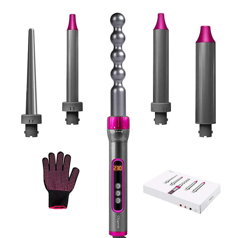 5 in 1 Hair Curling Iron Wand Set 19 32mm Hair Curler Rollers Instant  Heating Up Curling Tongs with LCD & Temperature Adjustment|null| -  AliExpress