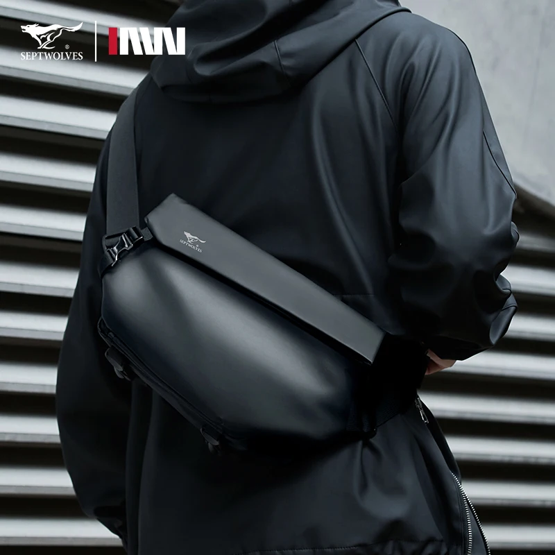 Septwolves Urban Fashion Magnetic Buckle Shoulder Bag Men Black Waterproof Irregular Shape Sport Travel Crossbody Messenger Bag mens messenger bag