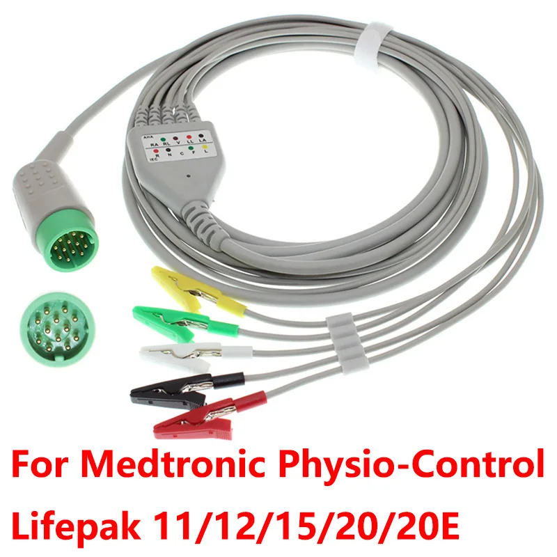 Compatibile Medtronic Physio-Contro Lifepak 11/12/15/20/20E Monitor 12P Ecg Ecg 3/5 Piombo Cavo Monopezzo Ed Elettrodo Leadwire.
