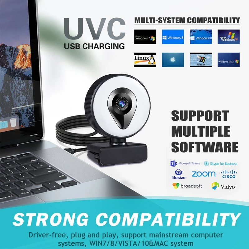 웹캠 1080P 4K 2K 자동 초점 웹캠 USB PC 컴퓨터 마이크 데스크탑 360°