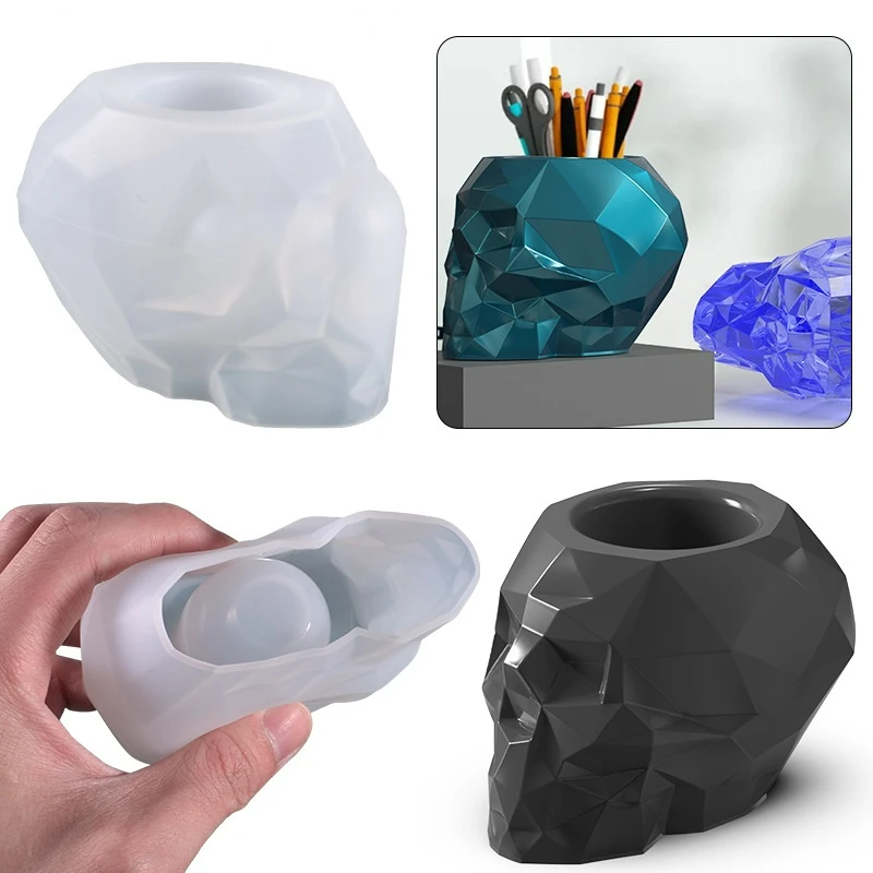 

Skull Silicone Mold DIY Pen Holder Crystal Epoxy Resin Mold Irregular Succulent Flower Pot Home Decoration Handmade Art Crafts