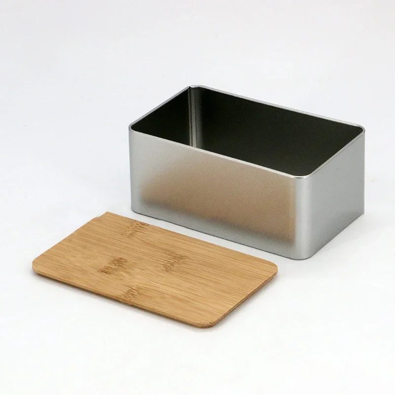 1pcs Square Metal Tea Packaging Box With Bamboo Lid Money Coin  Neatening Candy Key Silver Storage Empty Boxes Pill Organizer 2