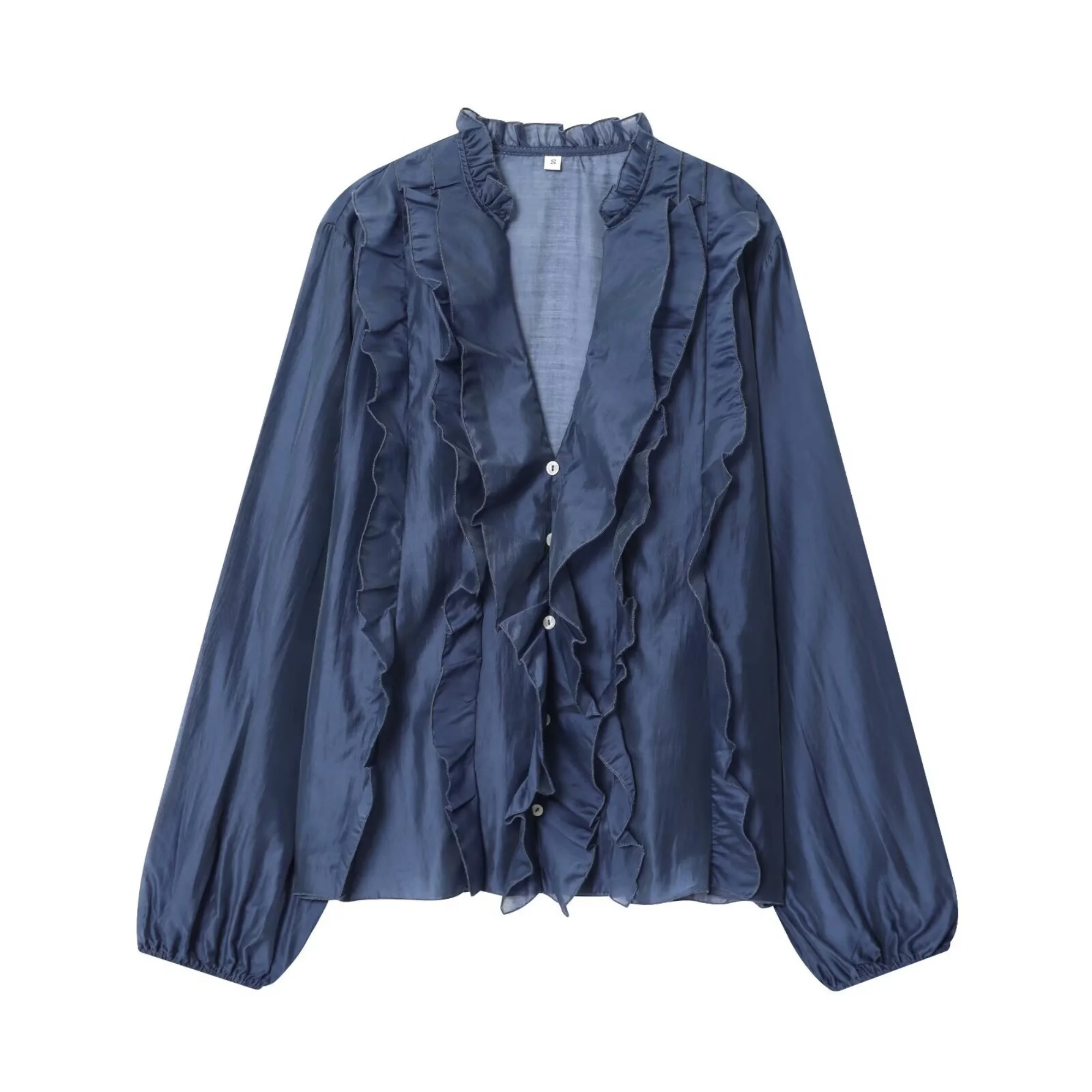 Women's French Layered Shirt Top Female Spring Autumn Long Sleeve V-Neck Single-Breasted Sexy Shirt Casual Fashion Lady Blouse