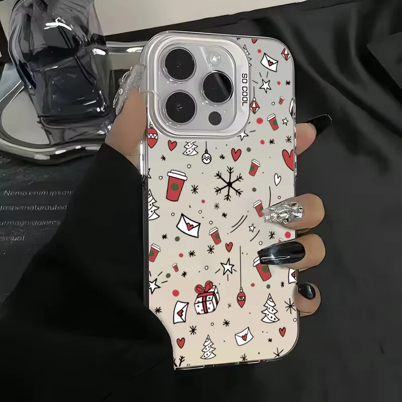 thumbnail image 1 of Funda IMD plateada electrochapada estilo navideño con copos de nieve de invierno para iPhone 16 15 14 11 12 13 Pro Max 7 8 Plus X XS XR, 1 of 5