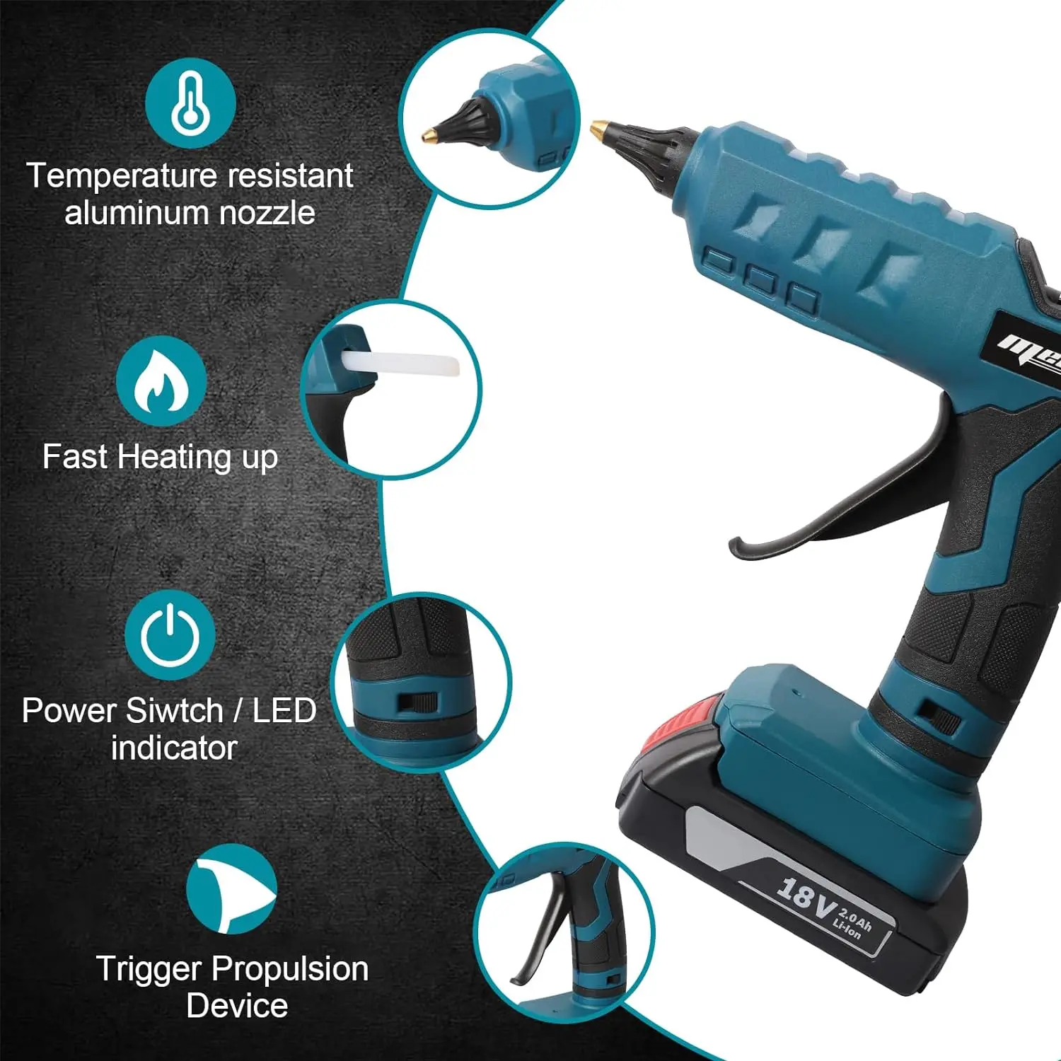 Cordless Glue Gun for Bosch 18V Battery GBA/GBA ProCORE Hot Glue Gun Full Size 11mm Stick for DIY Crafting Christmas(NO BATTERY) 3