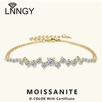 Lnngy Moissanite Bracelet With Certificate 925 Sterling Silver Adjustable Double Chain Bracelets for Women Wedding Jewelry Gift