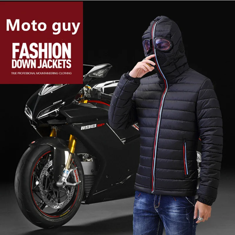 

Men Down Jacket Outwears Coat Warm Parka Overcoat Winter New Male Casual Hooded with Glasses Men's Thick Fleece Zipper Jackets