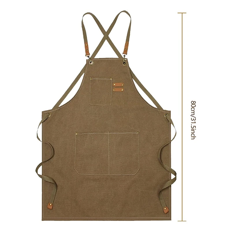Unisex Canvas Work Apron Carpenter Apron with 3 pockets 1