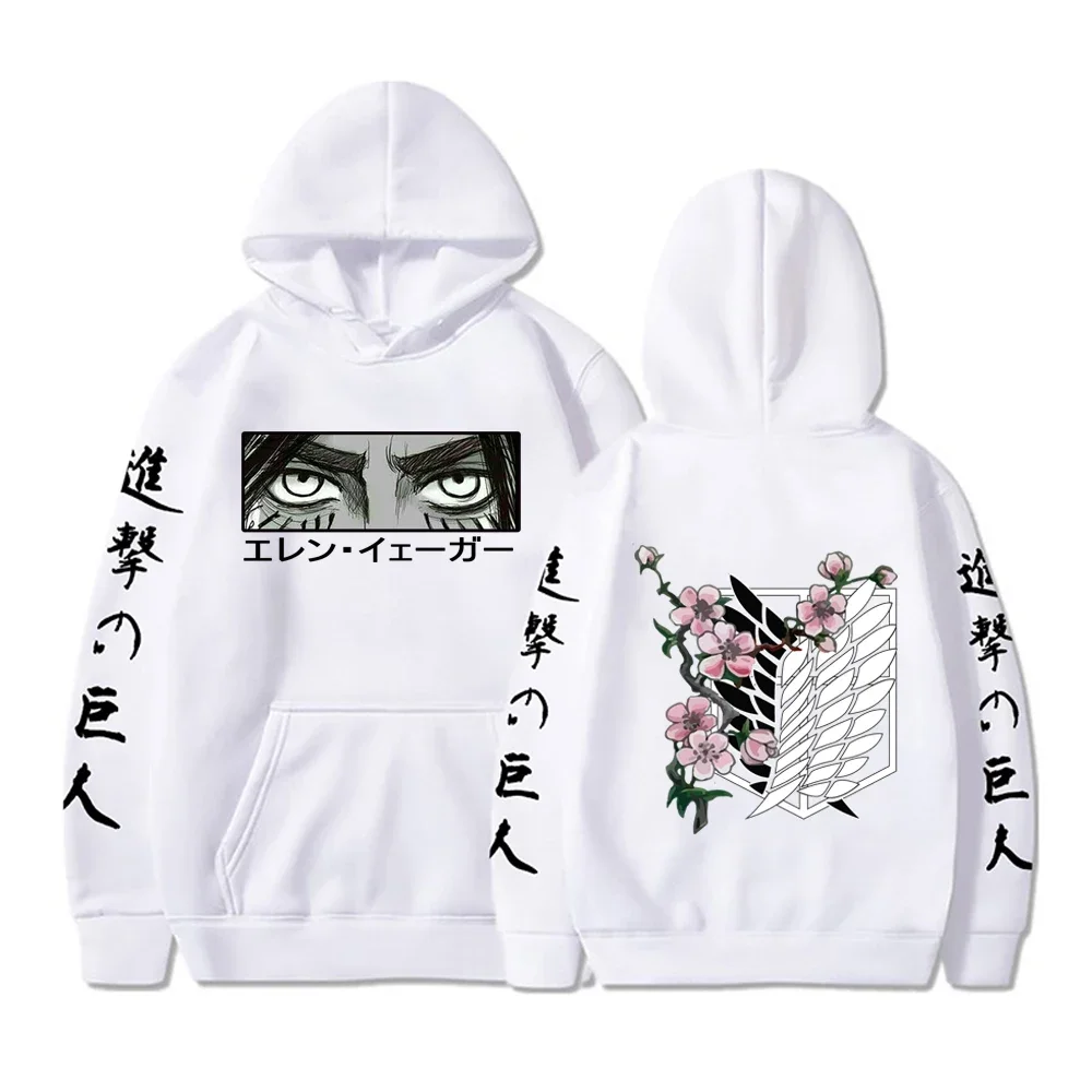 Fashion Anime Attack on Titan Eren Yeager Eyes Print Long Sleeve Hoodies Harajuku Cartoon Winter Casual Women Men Sweatshirts 3
