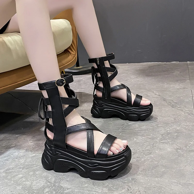 

Open Toe Sandals 2023 New Thick Sole Hollow Out High Top Roman Cool Boots Flat Bottom Cake Bottom Sandals