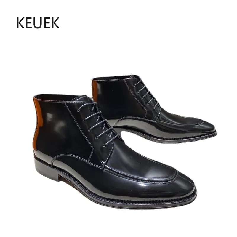 

New Luxury Genuine Leather Lace-Up High-End Ankle Chelsea Boots Men Shoes Male High Top Dress Business Motorcycle Boots 5A