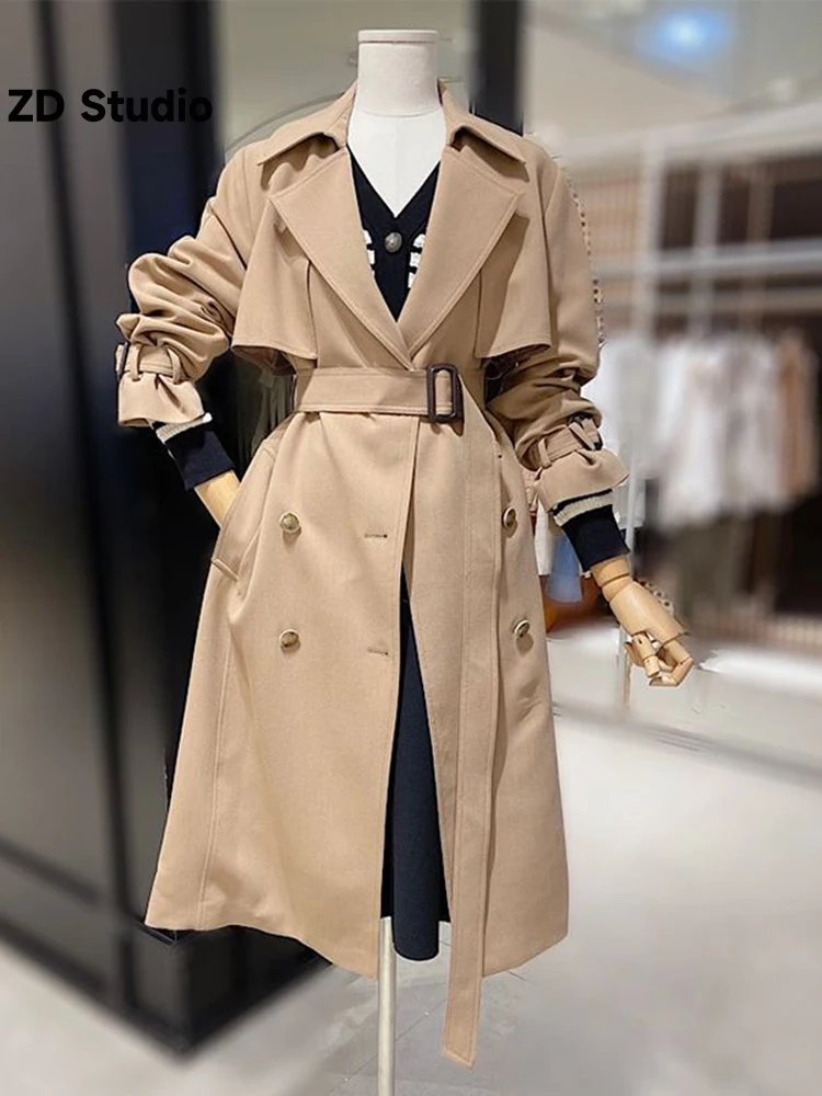 

[ZD Studio] Fashionable And High-end Khaki Mid Length Trench Coat For Women In Spring And Autumn 2023 British Style Coat
