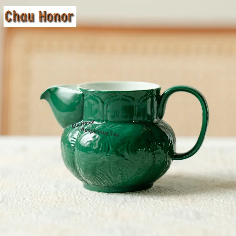 Emerald Green Ceramic Tea Pitcher Pour Tea Fair Cup Cha Hai Dispenser Justice Cup Flower Tea Fair Mug Cafes Ornaments Supplies