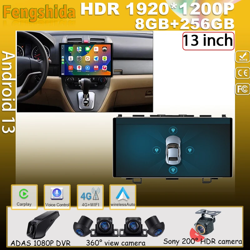 

13 inch Android For Honda CR-V 3 RE CRV 2007-2011 Auto Radio Multimedia Carplay Stereo Video Car Screen Navigation No 2din DVD