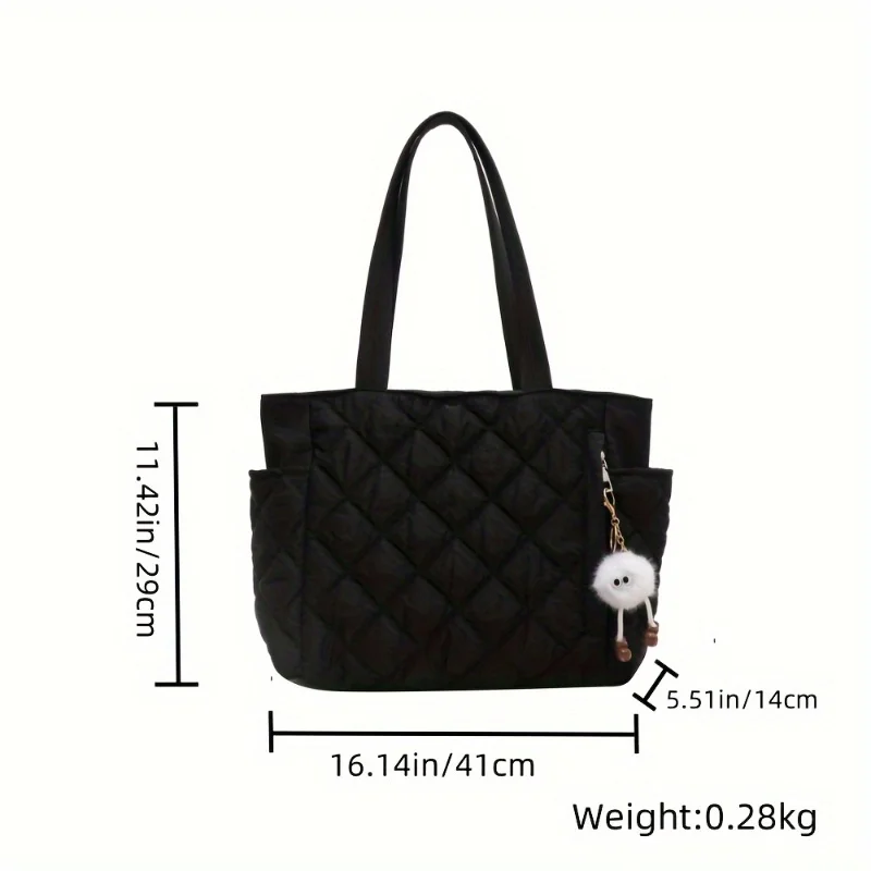 Women's Black & Beige Rhombus Quilted Tote Bag, Large Capacity Handbag Shoulder Bag with Quilted Purse for Travel Everyday Use