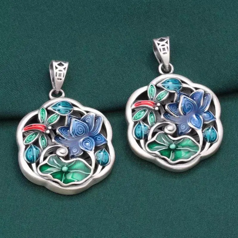 

Pendant Dropping Glue and Oil Dropping Craft Lotus Leaf Dragonfly Pendant Retro Clavicle Hollow Pendant