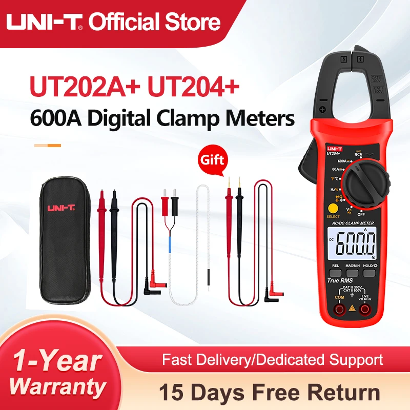 UNI-T UT204+ UT202A+ AC 전류 클램프 미터 600A 후크 전류계 N..