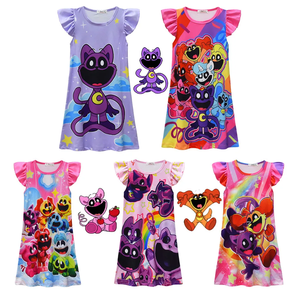 NEW Smiling Critters Summer Kids Girls Dress Night Nightgown Girl Catnap Cosplay Pajamas T-Shirt Long Nighty Children Clothing