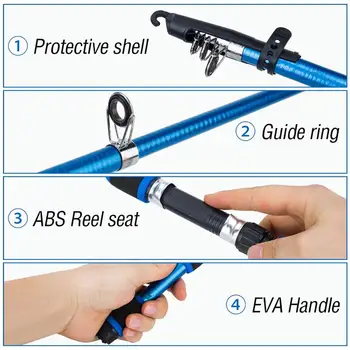 Portable 1.8m Telescopic Fishing Rod 5.5:1 Gear Ratio Spinning Fishing Reel Set With Fishing Line Fishing Gear Rod Combo 6