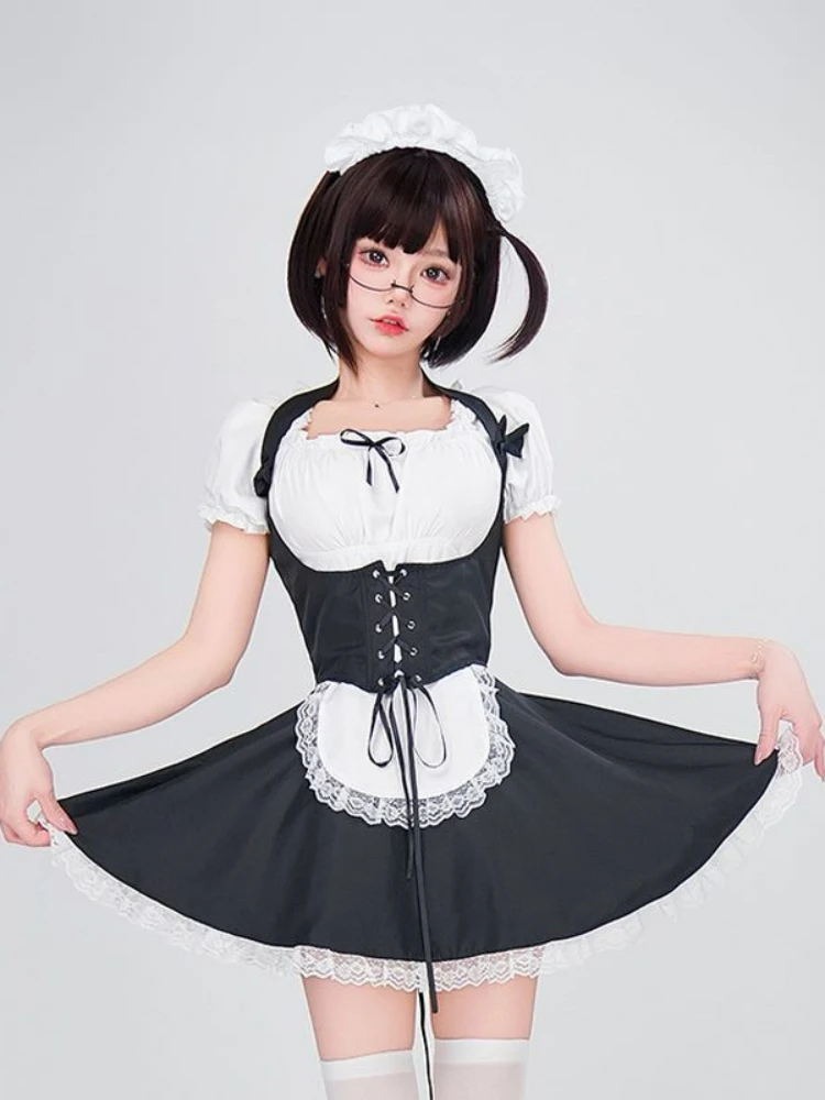 

Sexy Maid Cosplay Cute Low Cut Dress Anime Vestidos Unify Temptation Costume 4-Piece Sevika Disfraz