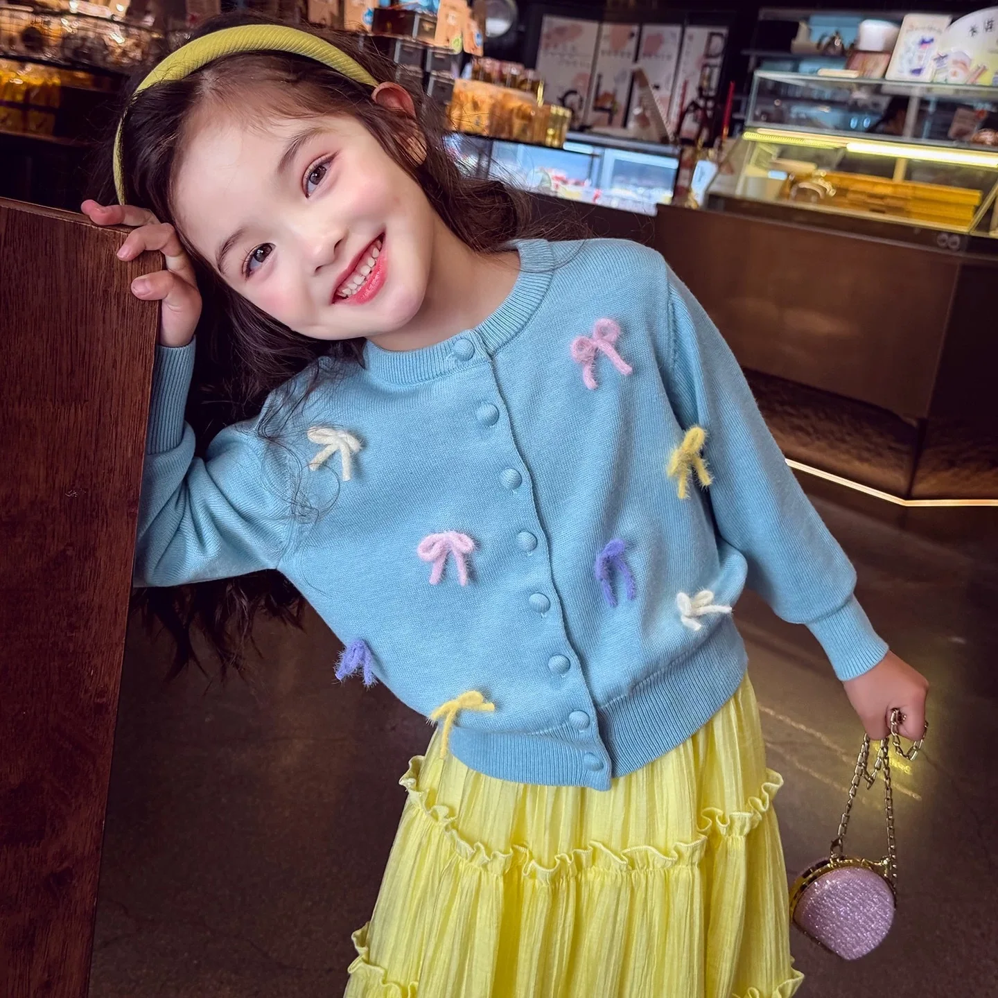 여아 봄 가디건 2026 신상 아동 한국판 리본 니트 스웨터 여아 얇은 긴팔 자켓