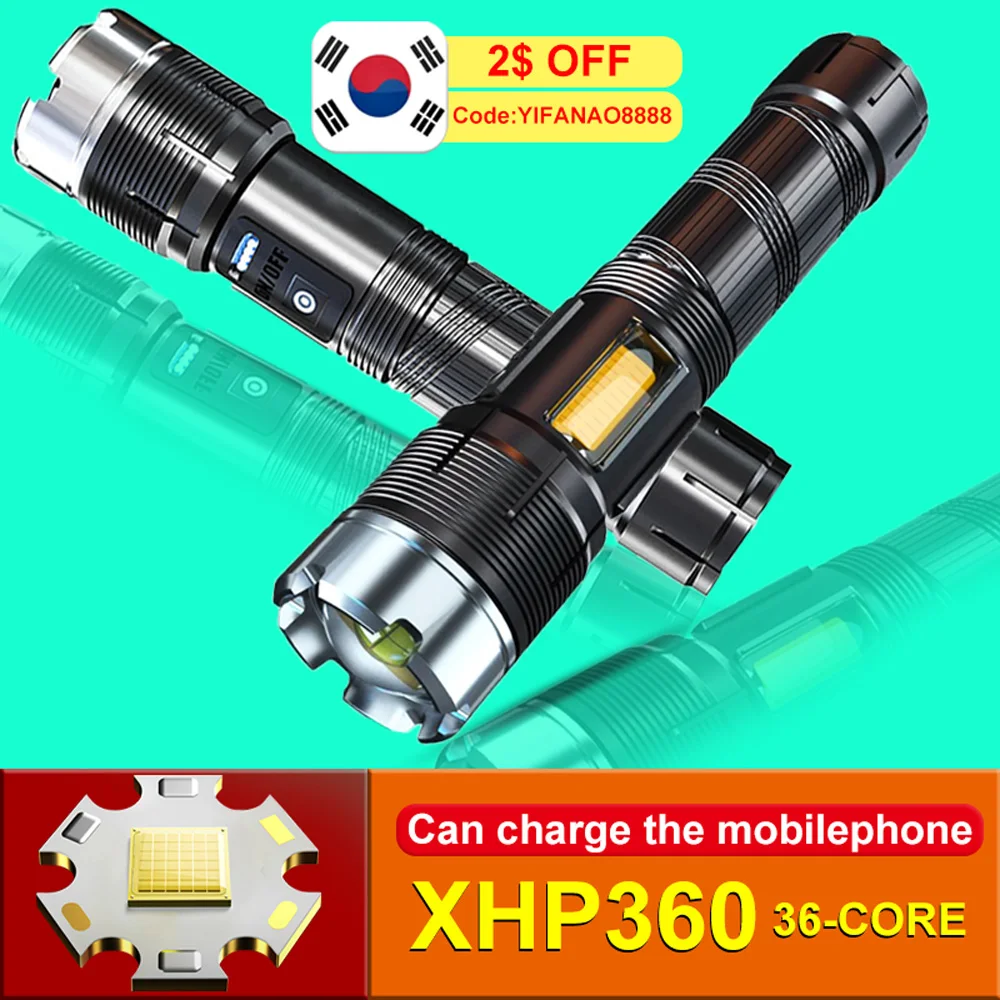 

XHP360 36-Cores Most Powerful LED Flashlight 2022 Best Floodlight & Spotlight High Lumens Outdoor Long Shot Tactical Flashlights