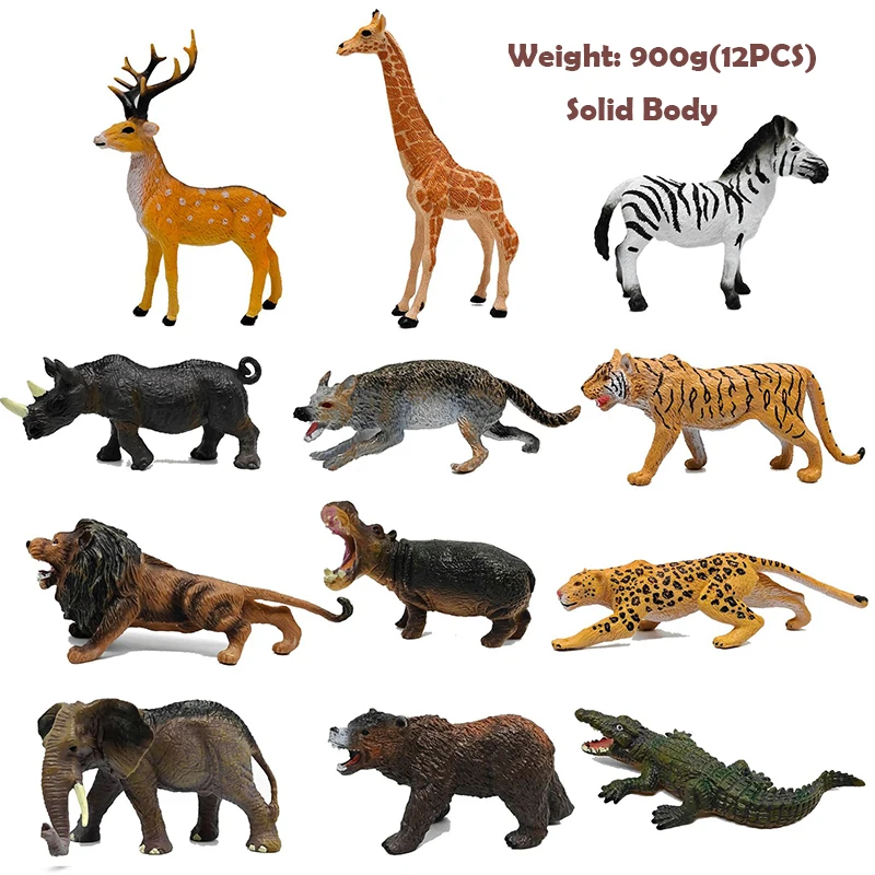 Solid Simulation Wild Animals Model Lion Tiger Giraffe Elephant Bear Crocodile Action Figures PVC Figurines Toy For Kids Gift