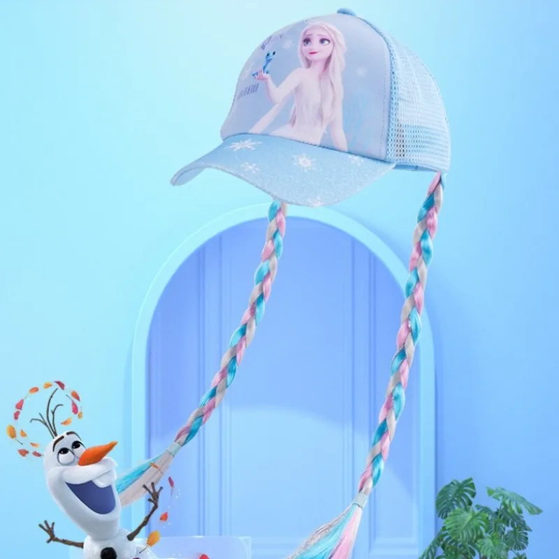 Disney Children's Frozen Adventure Baseball Hat Girls' Duck Tongue Hat Summer Thin Mesh Sunscreen Disney Braid Kid Birthday Gift