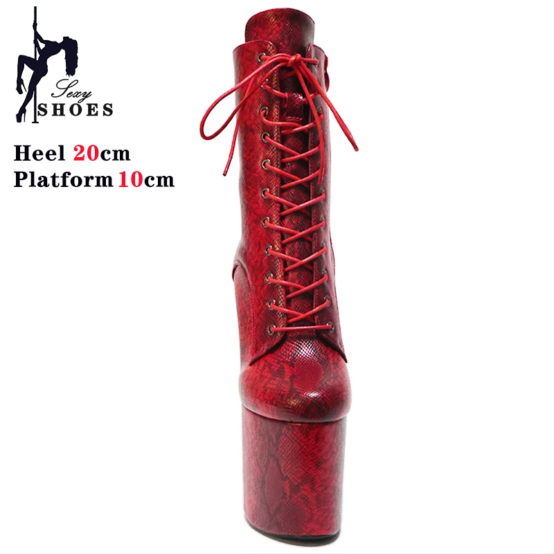 20cm/8inchs Women Boots Sexy Super High Heels Platform Snake Pattern Shoes Stage Steel Pole Dance Serpentine Party Ankle Boots
